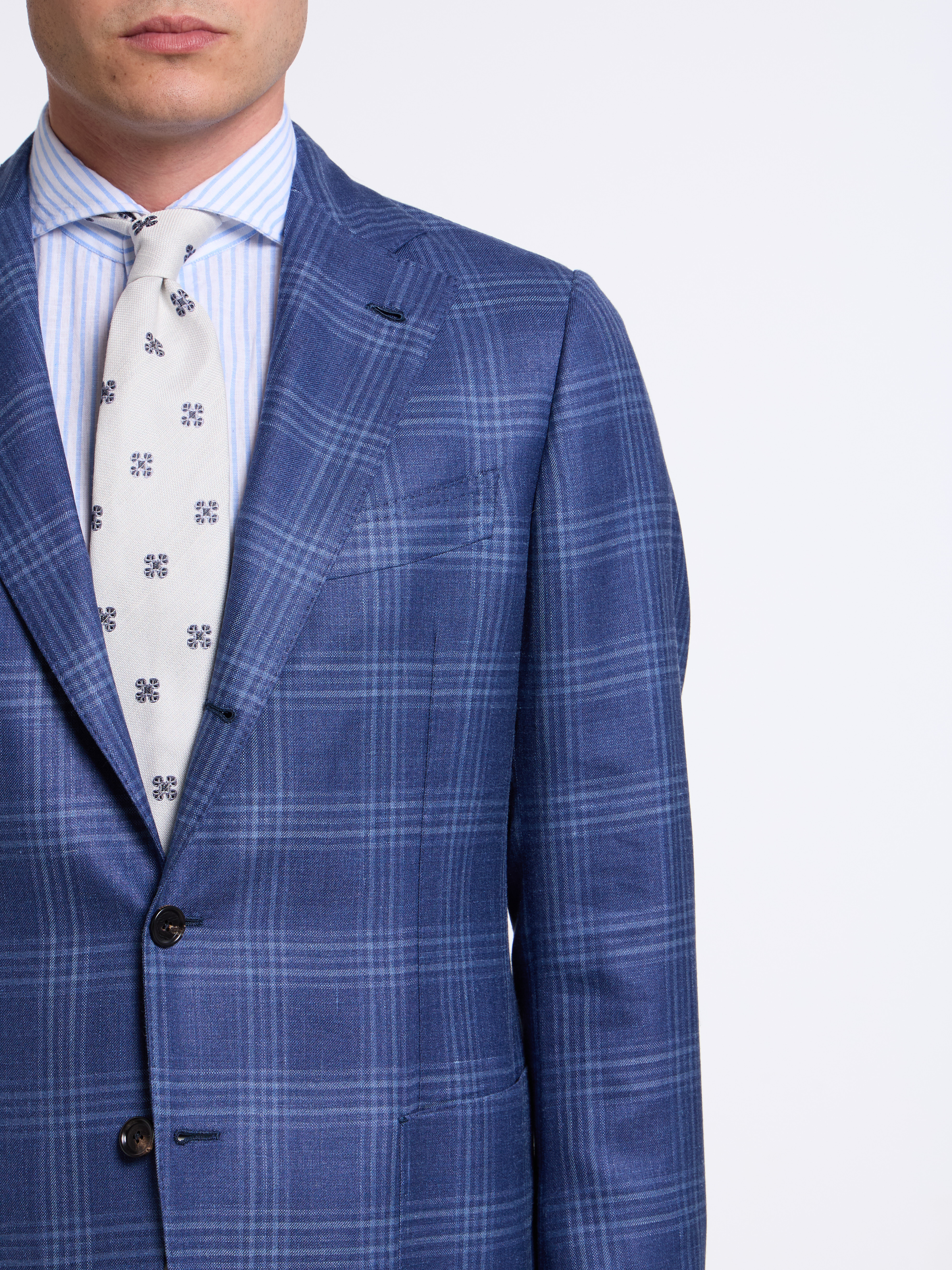 SINGLE-BREASTED CHECKED WOOL BLEND TAILORED JACKET - BLUE - LUIGI